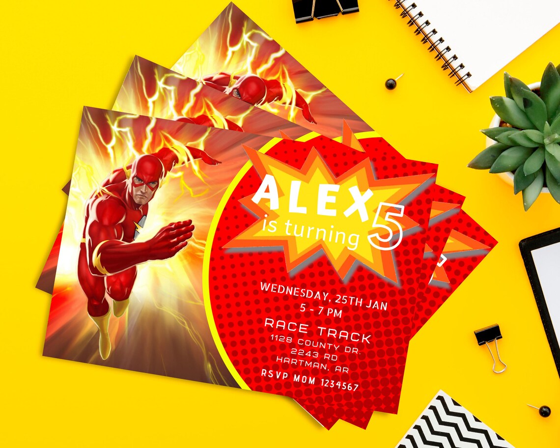 Digital Invitation Flash Birthday, Flash Party, Superhero Birthday Card