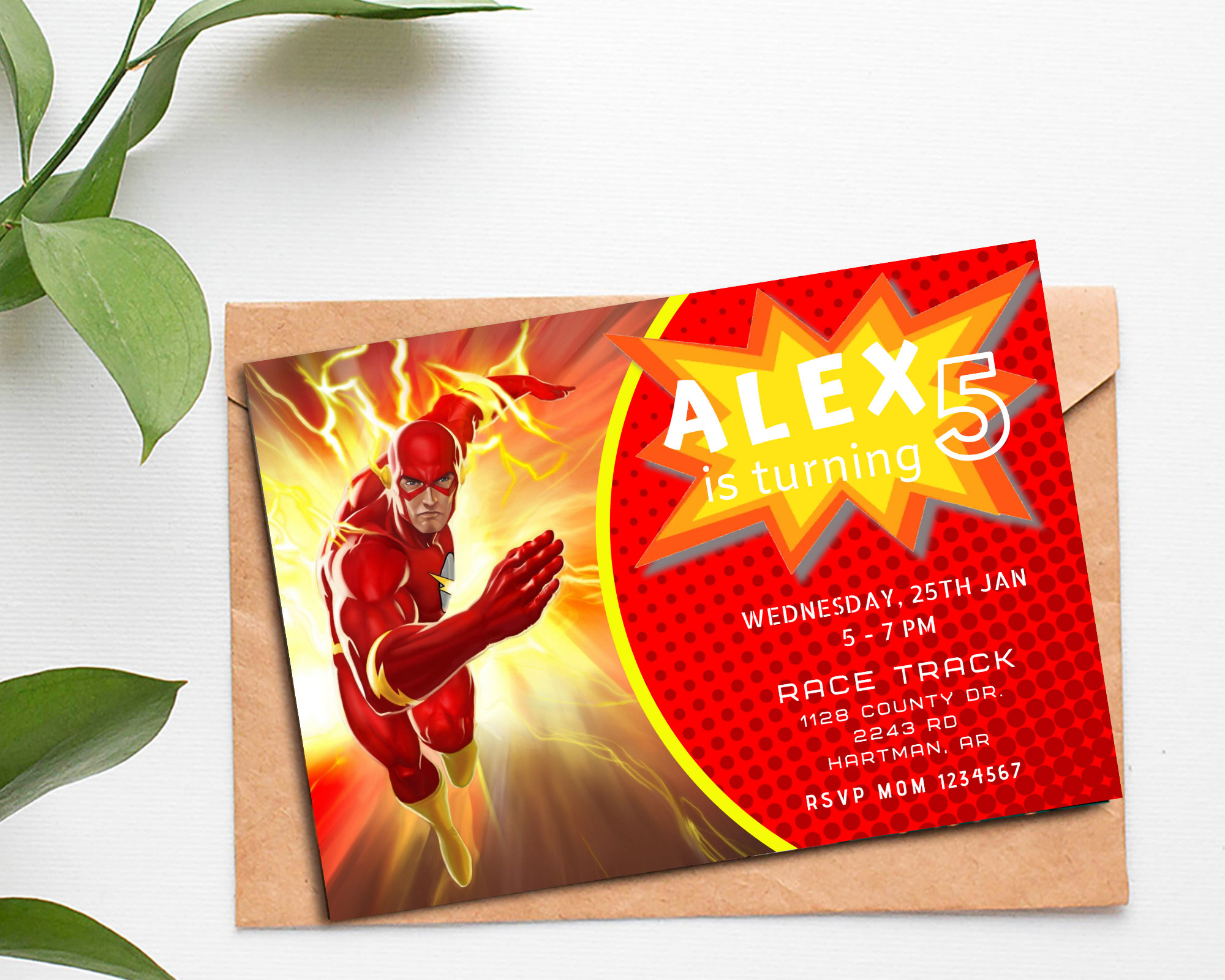 Digital Invitation Flash Birthday, Flash Party, Superhero Birthday Card