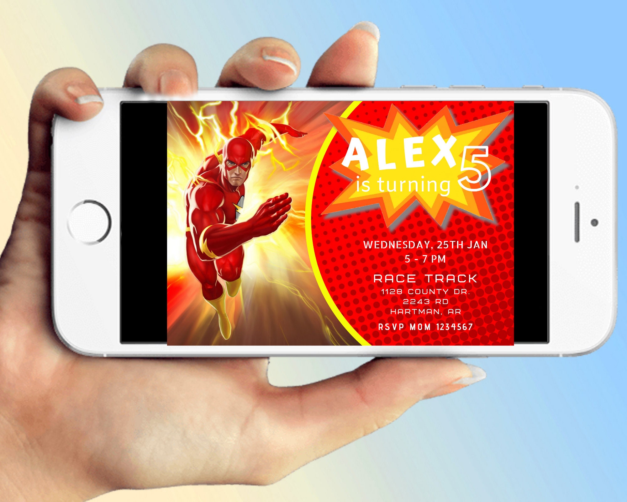 Digital Invitation Flash Birthday, Flash Party, Superhero Birthday Card