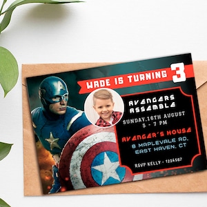 Digital Invitation - Captain America, Avengers birthday invite, Digital Birthday invitation, Avengers birthday card, Captain America theme
