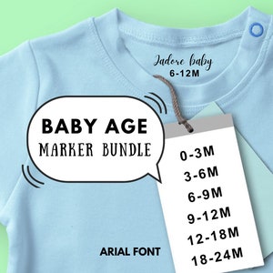 BABY AGE SIZE Stempelpaket, Größenstempel für Kleidung, Gummistempel für Kleidergröße, Wäschepflege-Stempel, Kinderstempel Marker