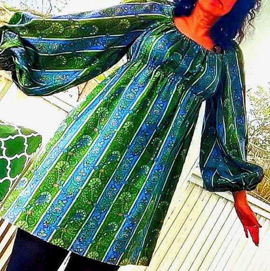 Vintage Baby Doll Dress 1960-1970 Paisley Silk in Blue Green and Pink ...
