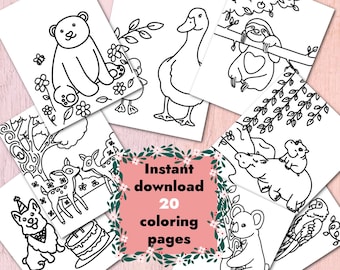 Animals Coloring Pages, Cute Animal Coloring Sheets, Printable Coloring Pages, Animals Activities, Animals, DIGITAL