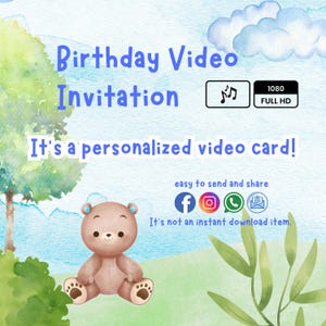 Convite animado para o primeiro aniversário do ursinho de pelúcia