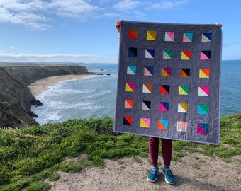 Children's Gray Half Square Triangle Rainbow Speckled Quilt