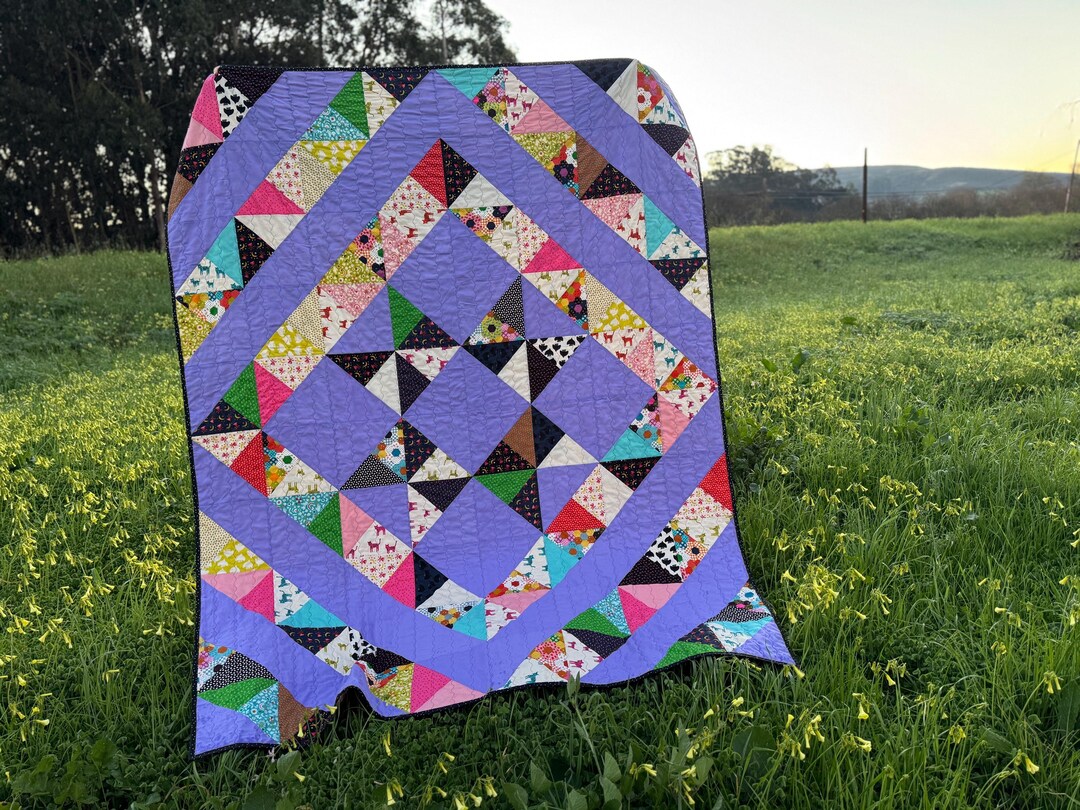 Cat Nap Purple Half Square Triangle Star Large Throw Quilt - Etsy