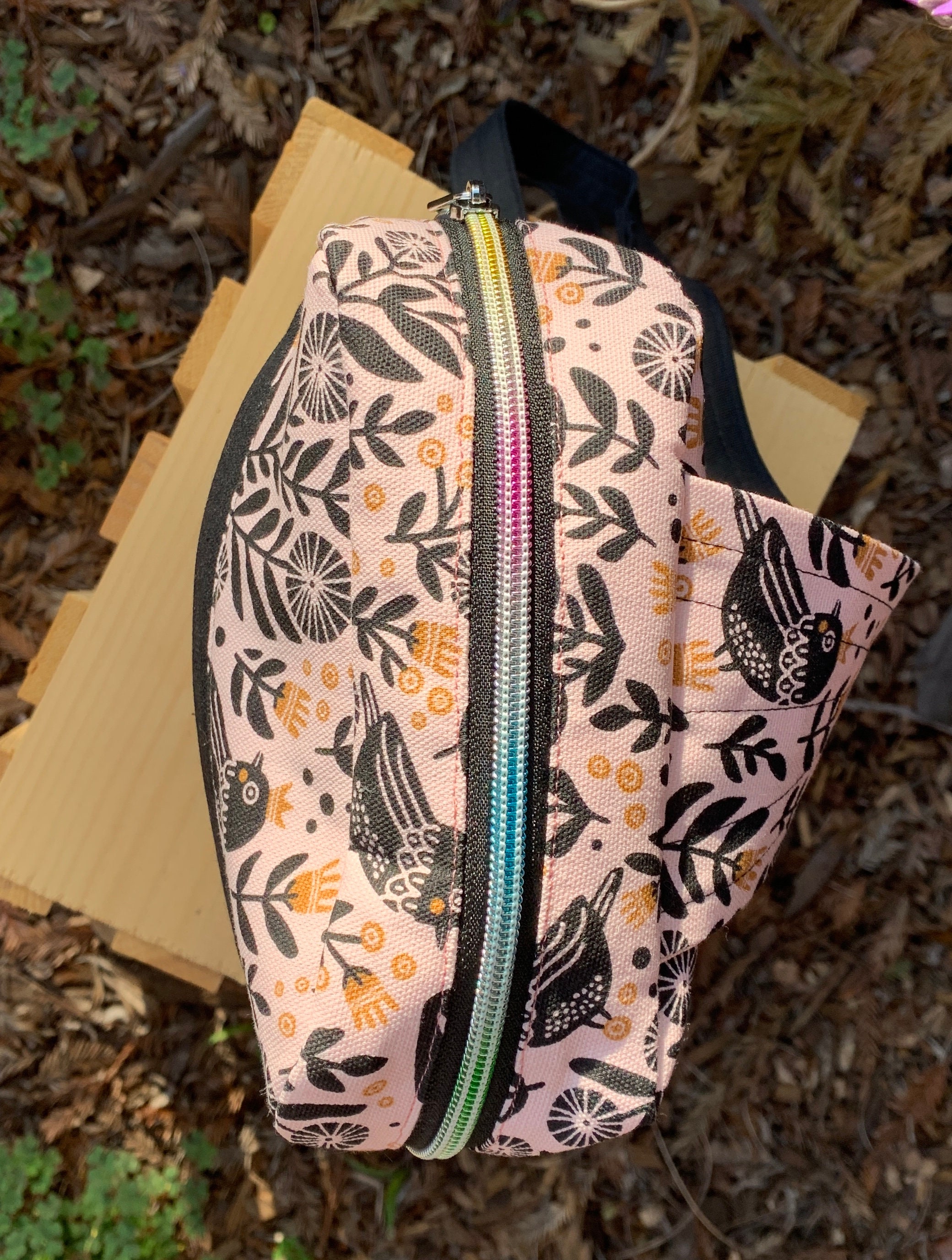 Sandhill Sling Ziptop Purse Made With Pink Bird, Flower, Crown Canvas