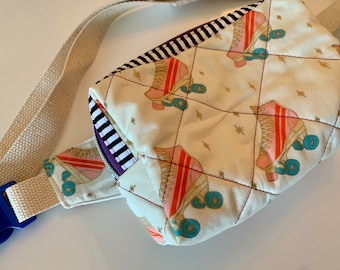 White Roller Skate Crossbody Belt Bag, Fanny Pack, Bum Bag