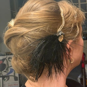 Black feather hair piece, Art Deco inspired flapper headband, 1920s Great Gatsby Headpiece