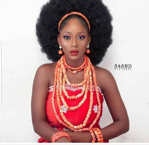 African Bridal Coral Setcoral Beads Wedding Setafrican Head Etsy