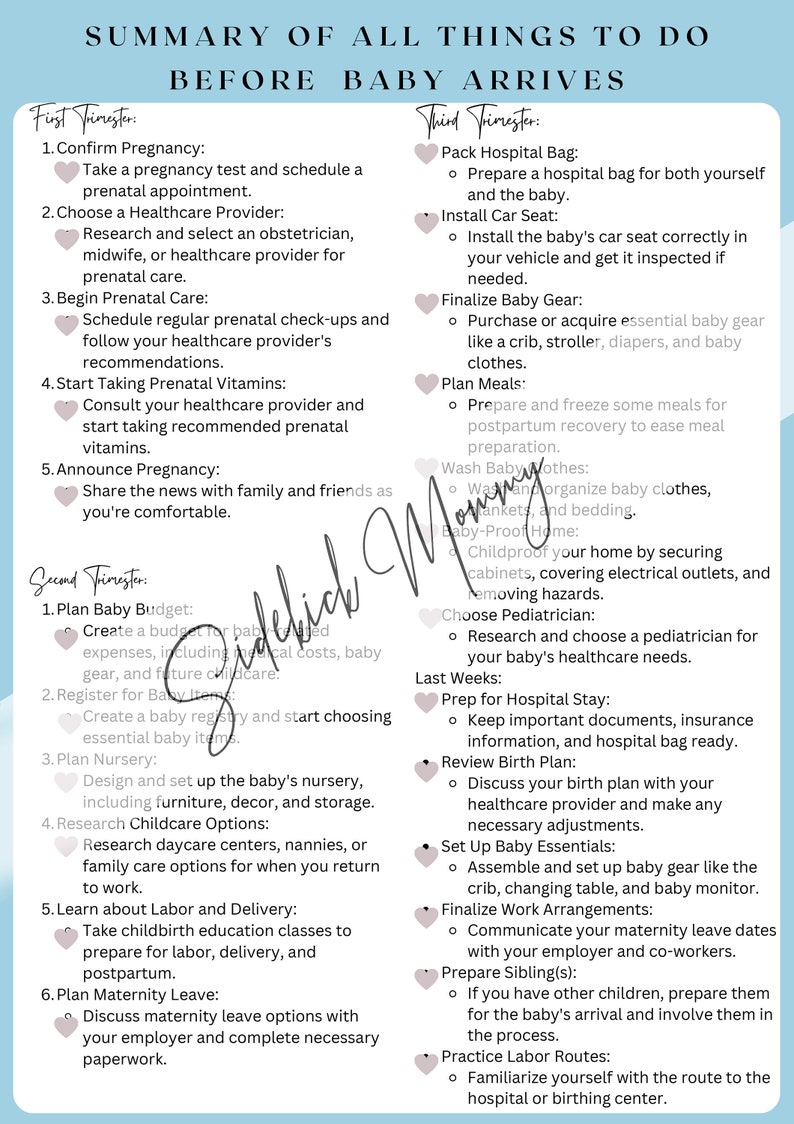 Pregnancy Checklists Bundle Printable, Pregnancy to Do Lists PDF