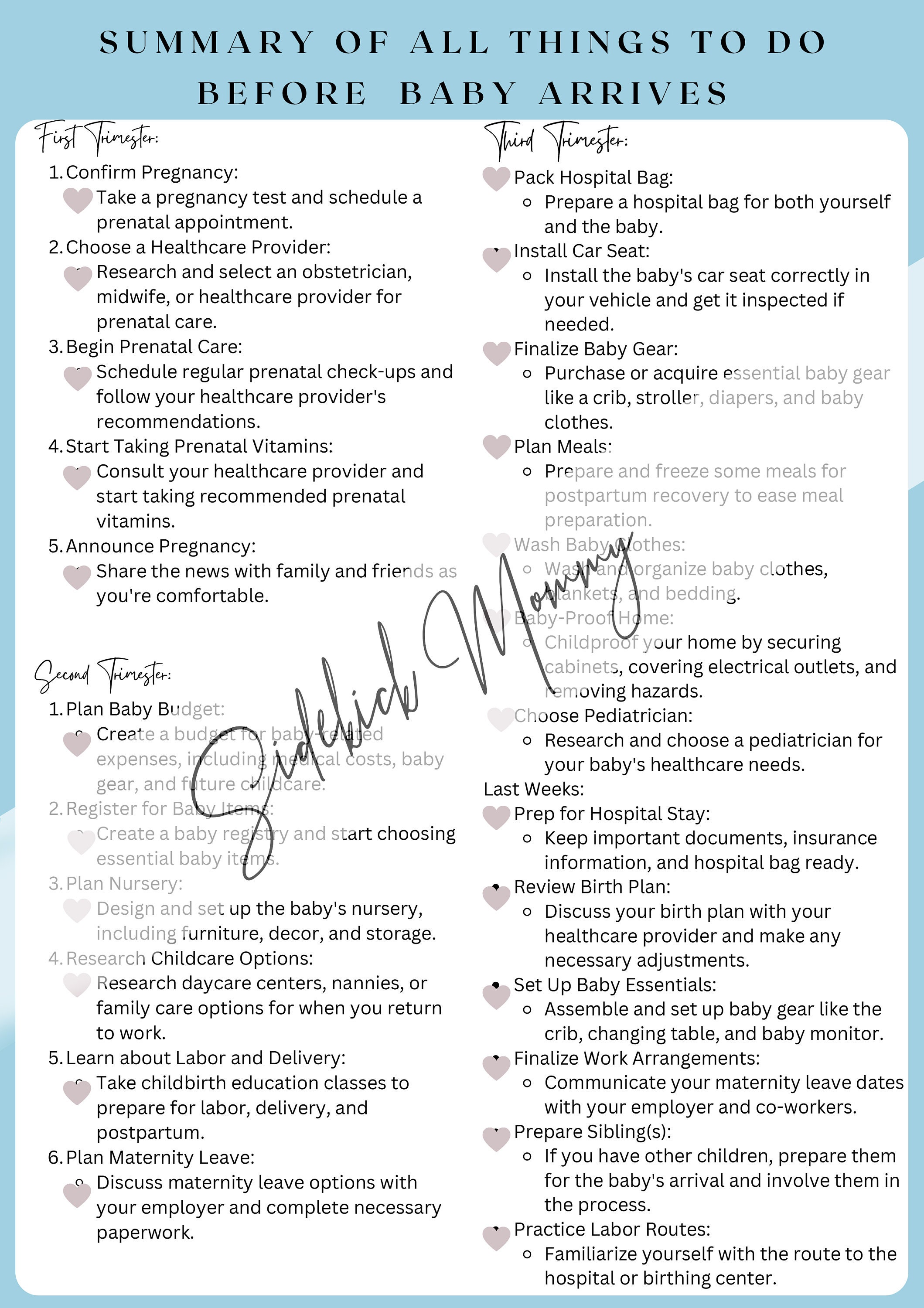 Pregnancy Checklists Bundle Printable, Pregnancy to Do Lists PDF ...