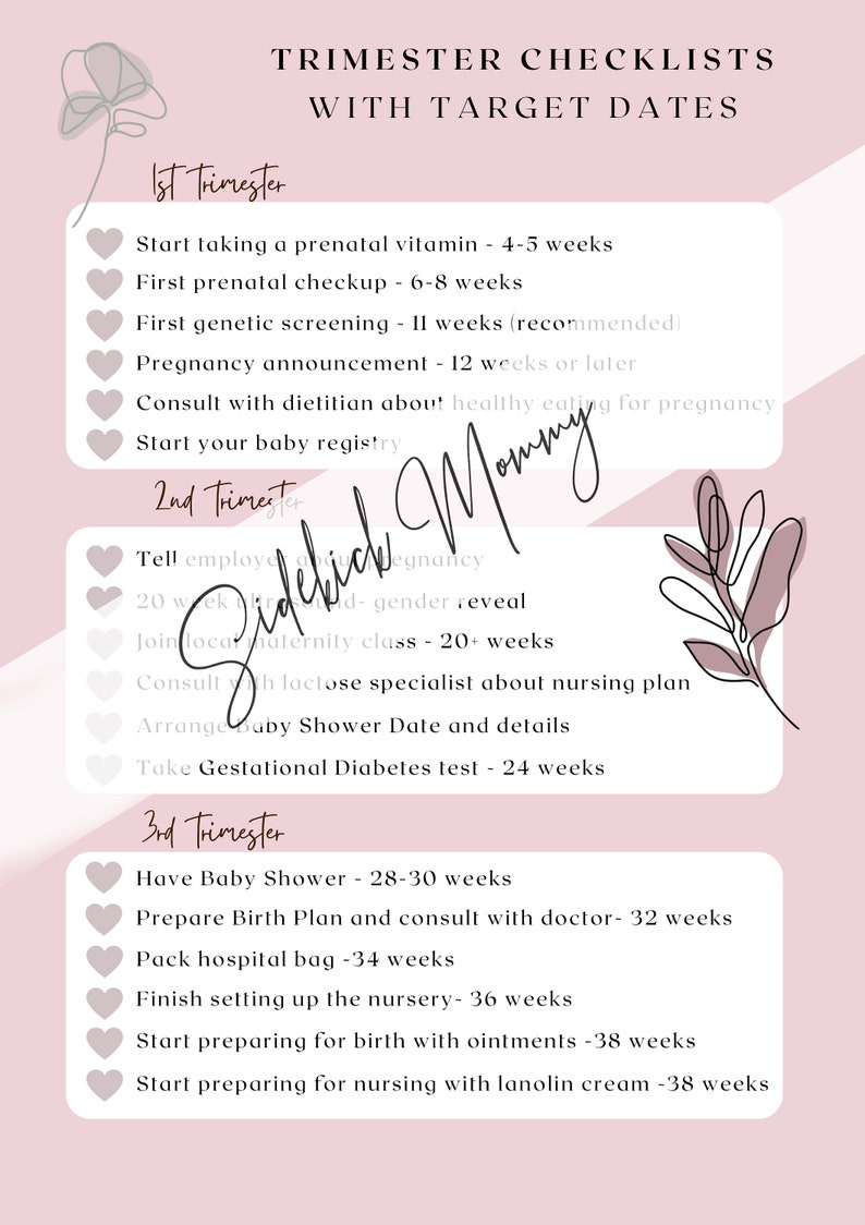 Months Target Checklist Pregnancy Checklists Bundle Printable, Pregnancy to Do Lists PDF ...