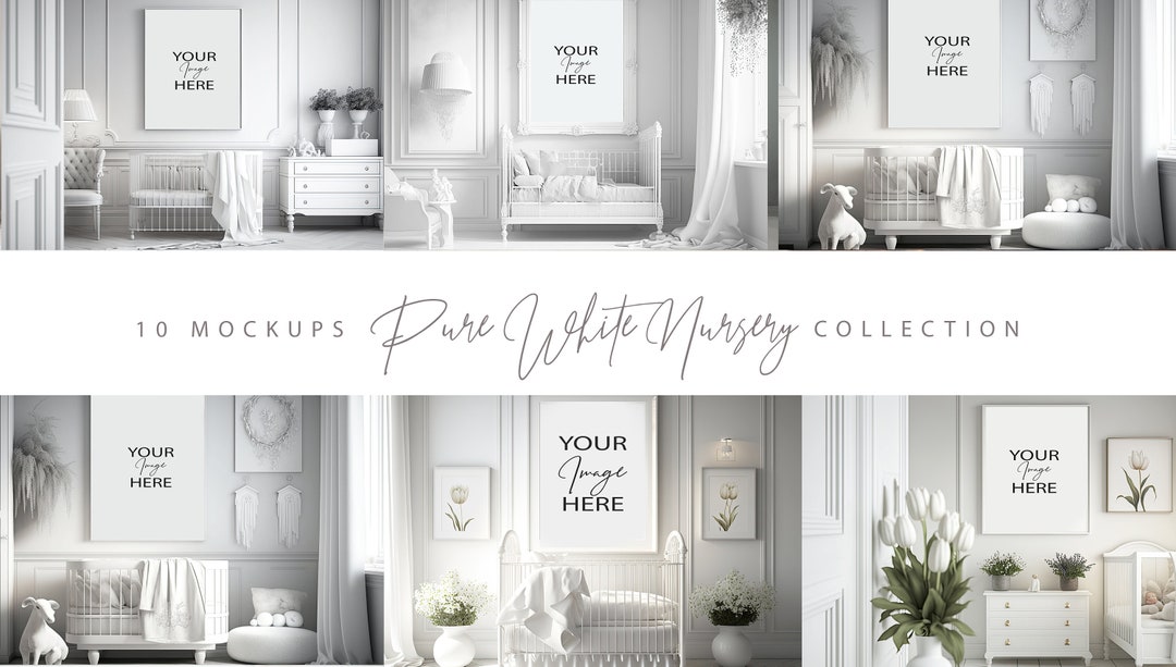10 Pure White Nursery Wall Art MOCK UP Bundle, Digital Mockup, Wall Art