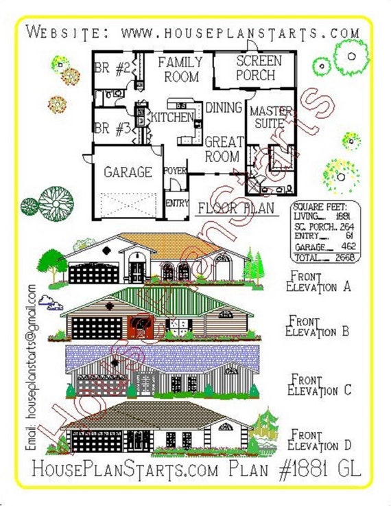 House Plans From Houseplanstarts 1881 3 2 Garage Left And Etsy