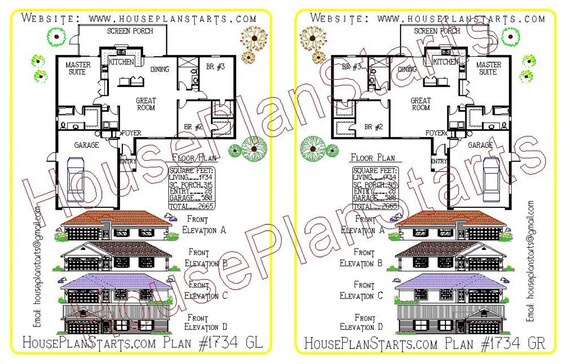 1734 Sq Ft 3 Bedroom 2 Bath House Plan Flyers And Samples Digital Instant Download Construction Plans Are Ready Soon To Be Uploaded