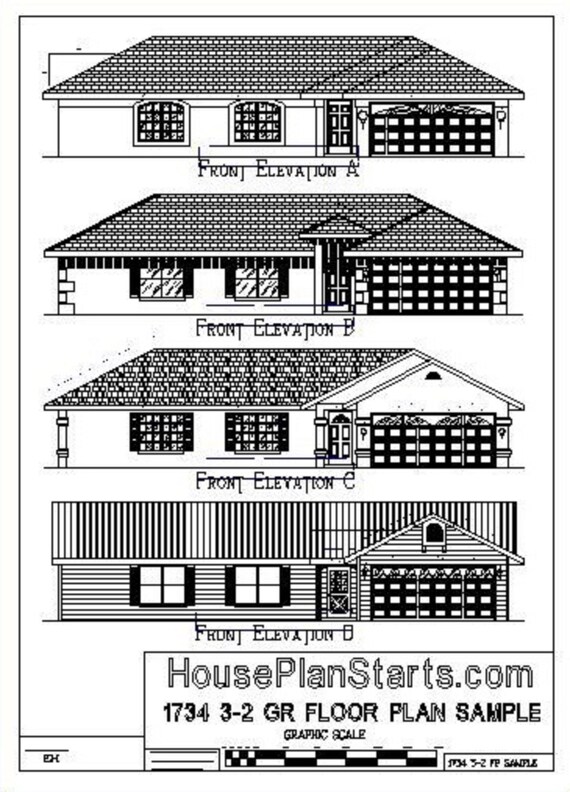 1734 Sq Ft 3 Bedroom 2 Bath House Plan Flyers And Samples Digital Instant Download Construction Plans Are Ready Soon To Be Uploaded