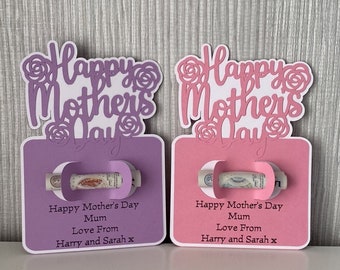 Handmade Personalised Mother's Day Money Card.