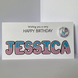 Carte d'anniversaire sirène personnalisée faite main avec ou sans badge
