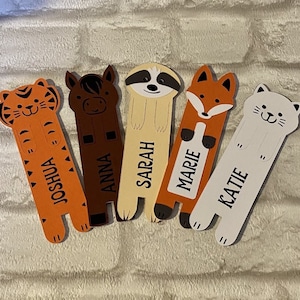 Handmade Personalised Animal Bookmarks. Tiger-Horse-Cat-Fox-Sloth.