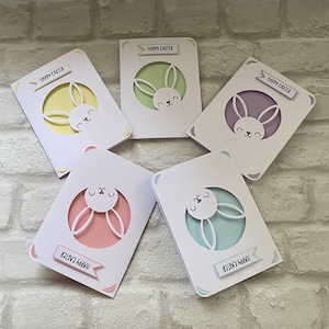 x5 cartes de voeux de Pâques lapin faites main.