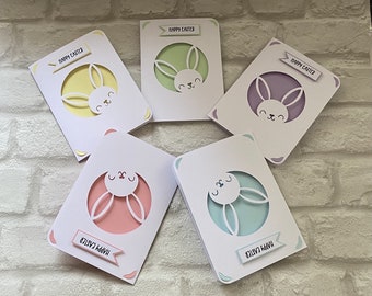 x5 Handmade Bunny Easter Greetings Cards.