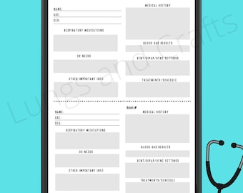 Respiratory Therapist ICU report sheet / RT assignment sheet / ICU assignment sheet / Report Sheet /