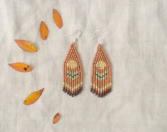 Handmade beaded earrings, brown earrings, desert colour earrings. Glass seed beads peyote earrings  earrings