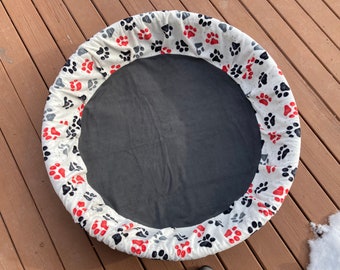 SHIPS FREE! SMALL Fleece Whelping Pool Cover - Red, Black, and Gray Paw Prints - Gray Bottom
