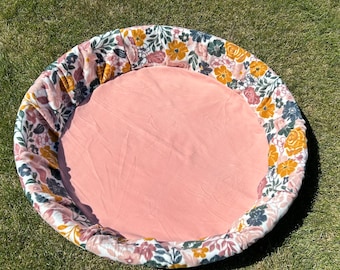 SHIPS FREE! MEDIUM Fleece Whelping Pool Cover - Bright Floral - Coral Cloud Bottom