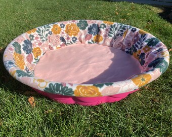 SHIPS FREE! SMALL Fleece Whelping Pool Cover - Bright Floral - Peachy Pink Bottom