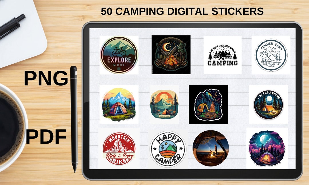 50 Digital Camping Stickers png Pdf Instant Download Good Notes Planner ...
