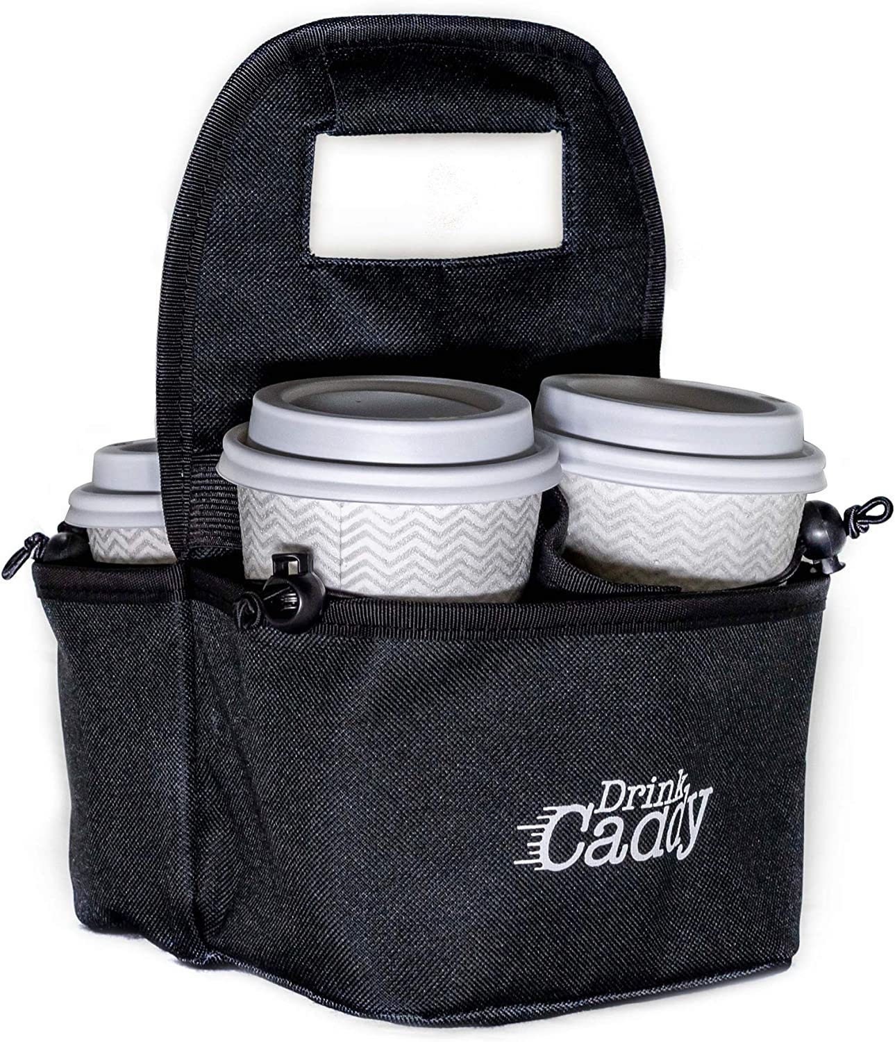 Drink Caddy Portable Drink Carrier and Reusable Coffee Cup Holder - 4 Cup Collapsible Tote Bag with Organizer Pockets Safely secures Hot and Cold