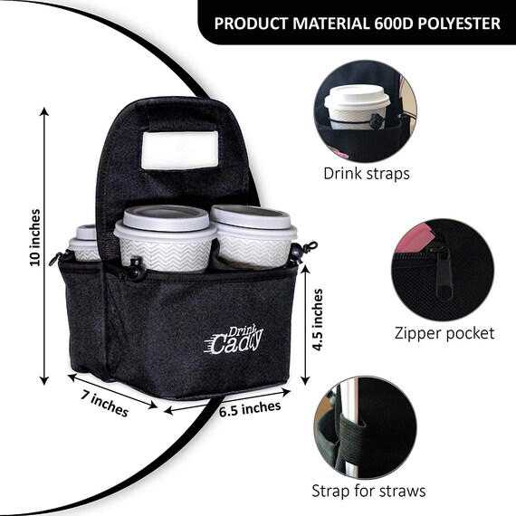 Drink Caddy Portable Drink Carrier and Reusable Coffee Cup Holder - with  Organizer Pockets Safely Secures Hot and Cold Beverages - Perfect for Food  Delivery and Take Out 