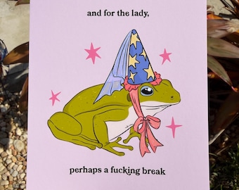 And For The Lady Frog Print, Original Hand Drawn Art, Medieval Core, Matte Finish