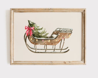 Christmas Sleigh Print, Farmhouse Christmas Prints, Holiday Prints, Christmas Wall Art, Rustic Christmas *DIGITAL DOWNLOAD*