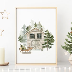 Winter Barn Printable, Holiday Wall Art, Winter Wonderland Print, Farmhouse Christmas Decor *DIGITAL DOWNLOAD*