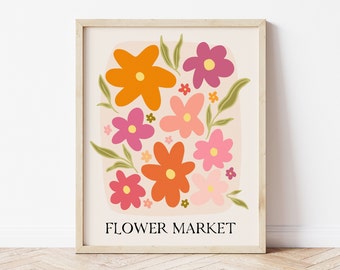 Flower Market Print, Spring Printable, Floral Wall Art, Spring Prints, Groovy Flower Print, Boho Spring Art *DIGITAL DOWNLOAD*