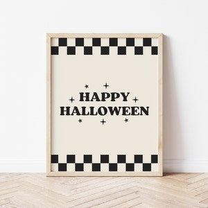 Happy Halloween Print, Retro Halloween, Geruite Prints, Boho Halloween Printable, Kids Halloween Art * DIGITALE DOWNLOAD *