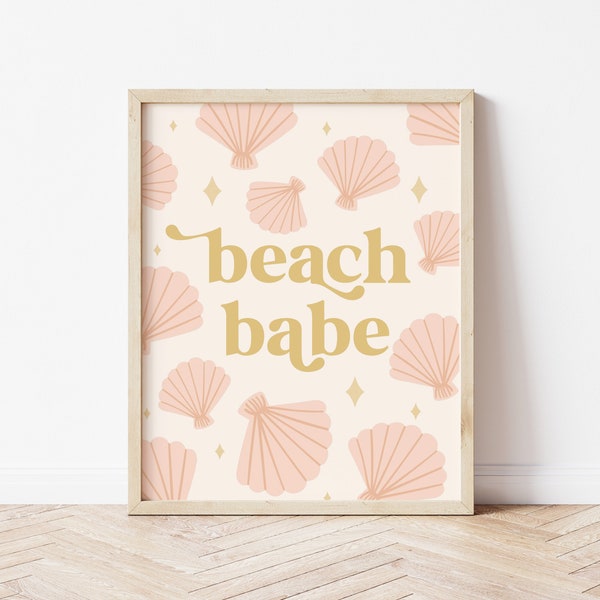 Beach Babe Print, Boho Kids Print, Boho Beach Prints, Girls Nursery Decor, Boho Printables, Clam Shell Print *DIGITAL DOWNLOAD*