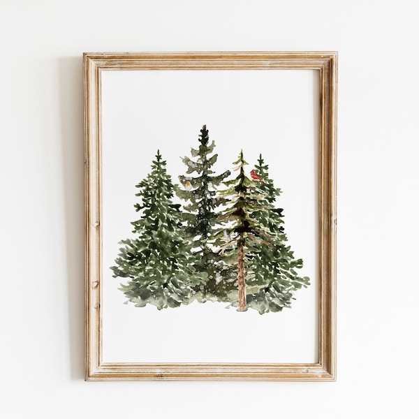 Winter Pines Print, Holiday Wall Art, Christmas Trees Print, Farmhouse Winter Decor, Christmas Wall Art *DIGITAL DOWNLOAD*