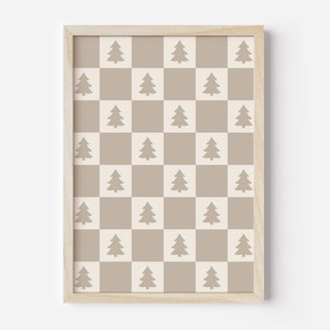 Neutral Checkered Christmas Print, Holiday Wall Art, Pine Tree Print, Neutral Winter Prints DIGITAL DOWNLOAD image 5