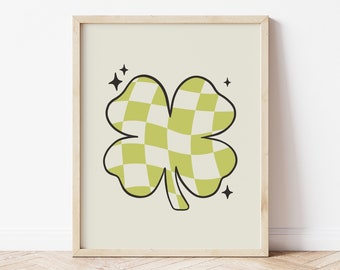 Checkered Shamrock Print, Boho St Paddys Day, Checkered Prints, St Patricks Day Print, Shamrock Decor, Irish Prints *DIGITAL DOWNLOAD*