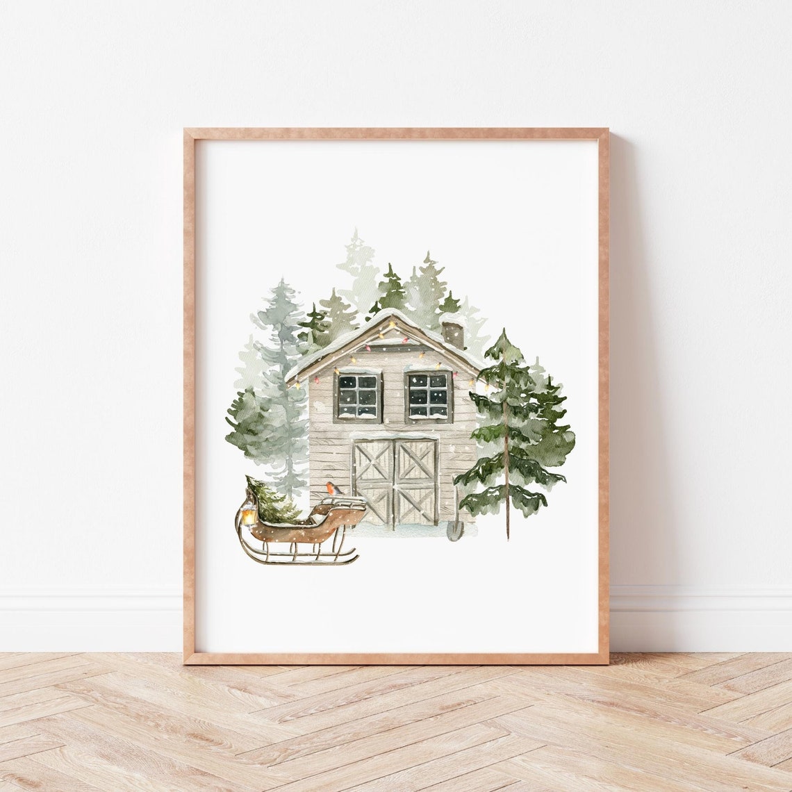 Winter Barn Printable Holiday Wall Art Winter Wonderland - Etsy