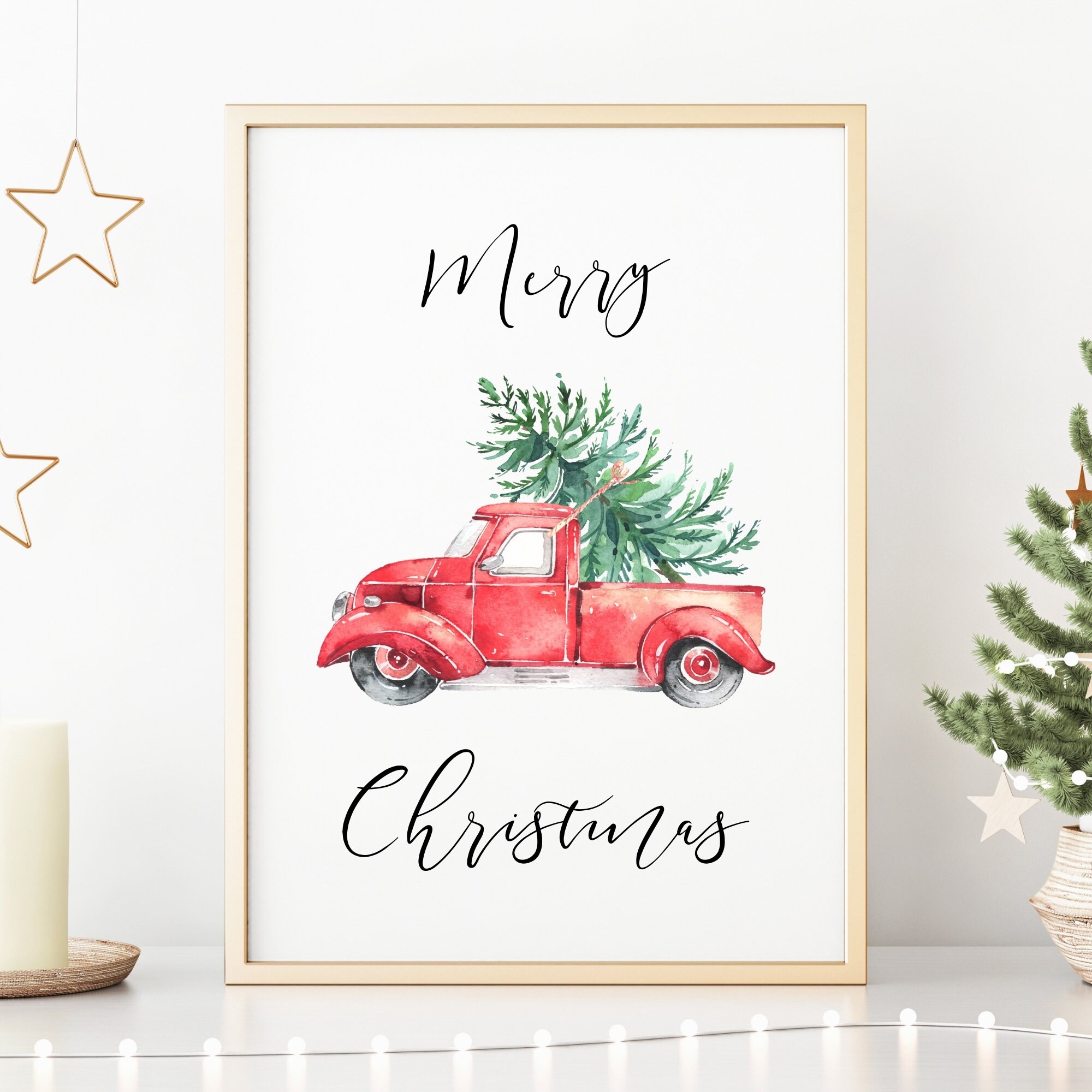 Merry Christmas Printable Holiday Wall Art Christmas Truck - Etsy