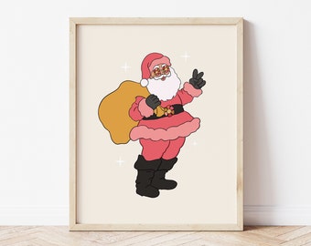 Groovy Santa Print, Noël imprimable, Disco Christmas Art, Groovy Christmas Print, Santa Claus Print, Retro Christmas *TÉLÉCHARGEMENT NUMÉRIQUE*