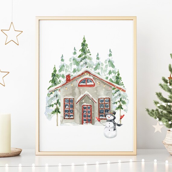 Christmas House Printable Holiday Wall Art Christmas Print | Etsy