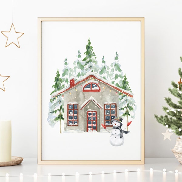 Christmas House Printable, Holiday Wall Art, Christmas Print, Farmhouse Christmas, Winter Prints *DIGITAL DOWNLOAD*