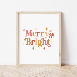 Merry & Bright Print, Boho Christmas, Holiday Printables, Pink Christmas, Christmas Printables, Christmas Party *DIGITAL DOWNLOAD*