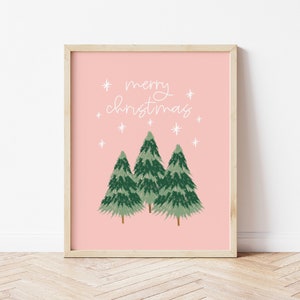 Merry Christmas Print, Boho Christmas, Holiday Printables, Christmas Tree Print, Pink Christmas Print *DIGITAL DOWNLOAD*